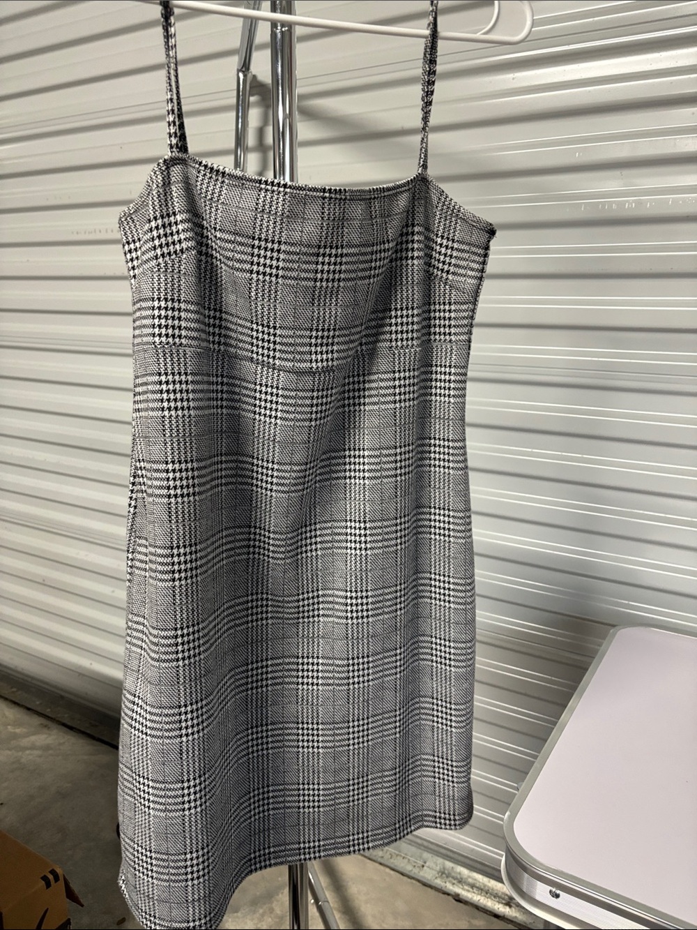 Popular Basics Black and White Plaid Slip Dress